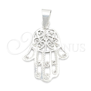 Dije Elegante 05.392.0045 Plata Rodinada, Diseño de Judaica y Mano de Dios, Pulido, Tono Plateado
