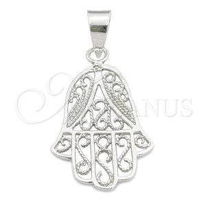 Dije Elegante 05.392.0046 Plata Rodinada, Diseño de Judaica y Mano de Dios, Pulido, Tono Plateado