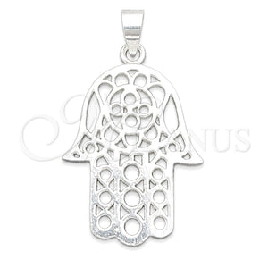 Dije Religioso 05.392.0047 Plata Rodinada, Diseño de Judaica y Mano de Dios, Pulido, Tono Plateado