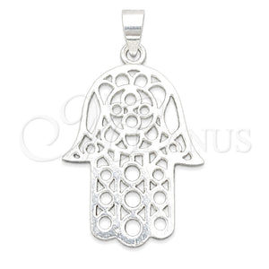Dije Religioso 05.392.0047 Plata Rodinada, Diseño de Judaica y Mano de Dios, Pulido, Tono Plateado