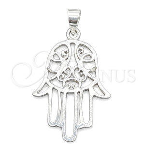 Dije Religioso 05.392.0049 Plata Rodinada, Diseño de Judaica y Mano de Dios, Pulido, Tono Plateado