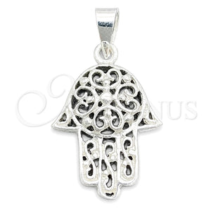 Dije Religioso 05.392.0050 Plata Rodinada, Diseño de Judaica y Mano de Dios, Pulido, Tono Plateado