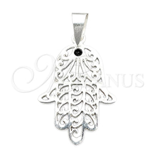 Dije Religioso 05.392.0051 Plata Rodinada, Diseño de Judaica y Mano de Dios, Pulido, Tono Plateado