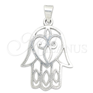 Dije Religioso 05.392.0052 Plata Rodinada, Diseño de Judaica y Mano de Dios, Pulido, Tono Plateado