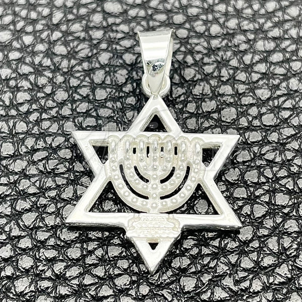 Dije Elegante 05.392.0063 Plata Rodinada, Diseño de Estrella de Davi, Pulido, Tono Plateado