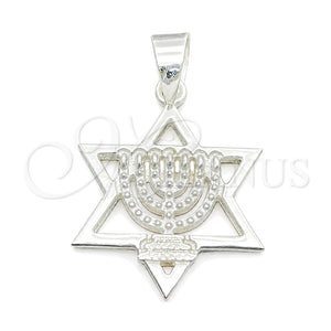 Dije Elegante 05.392.0063 Plata Rodinada, Diseño de Judaica y Estrella de Davi, Pulido, Tono Plateado