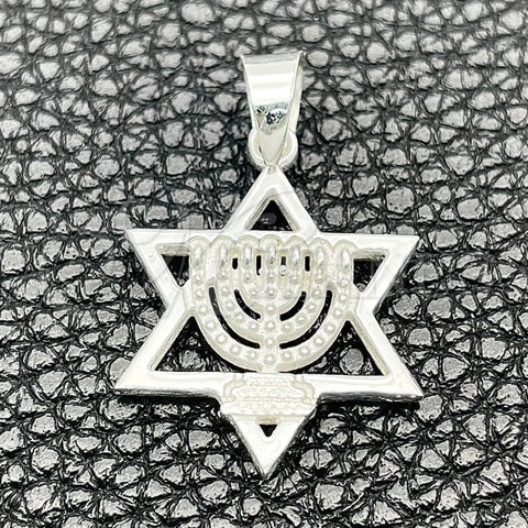 Dije Elegante 05.392.0063 Plata Rodinada, Diseño de Estrella de Davi, Pulido, Tono Plateado