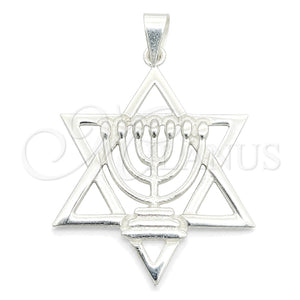 Dije Elegante 05.392.0081 Plata Rodinada, Diseño de Judaica y Estrella de Davi, Pulido, Tono Plateado