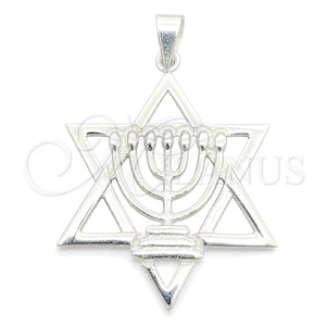 Dije Elegante 05.392.0081 Plata Rodinada, Diseño de Judaica y Estrella de Davi, Pulido, Tono Plateado