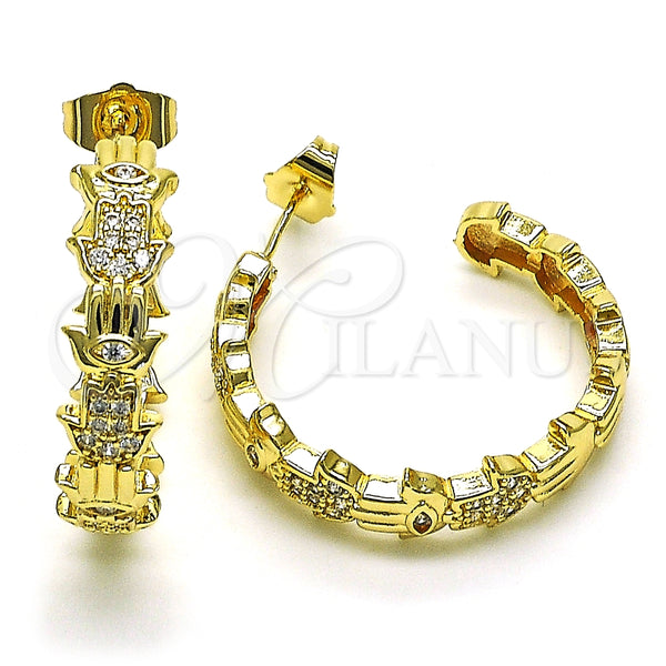Argolla Mediana 02.210.0779.30 Oro Laminado, Diseño de Mano de Dios, con Blanca Micro Pave, Pulido, Tono Dorado