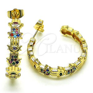 Argolla Mediana 02.210.0779.1.30 Oro Laminado, Diseño de Mano de Dios, con Multicolor Micro Pave, Pulido, Tono Dorado