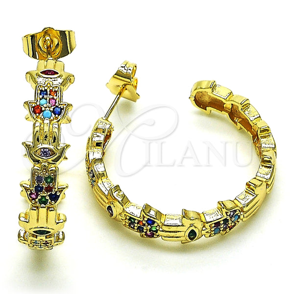 Argolla Mediana 02.210.0779.1.30 Oro Laminado, Diseño de Mano de Dios, con Multicolor Micro Pave, Pulido, Tono Dorado