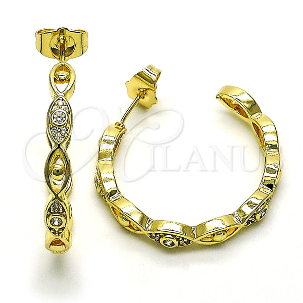 Argolla Mediana 02.210.0780.30 Oro Laminado, Diseño de Ojo Griego, con Blanca Micro Pave, Pulido, Tono Dorado