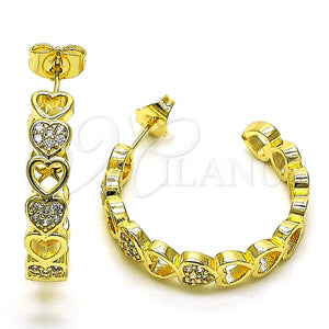 Argolla Mediana 02.210.0781.30 Oro Laminado, Diseño de Corazón, con Blanca Micro Pave, Pulido, Tono Dorado