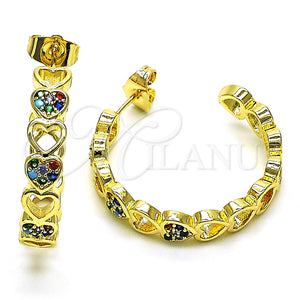 Argolla Mediana 02.210.0781.1.30 Oro Laminado, Diseño de Corazón, con Multicolor Micro Pave, Pulido, Tono Dorado