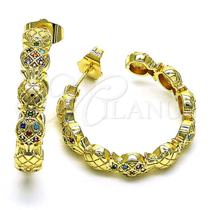 Argolla Mediana 02.210.0782.1.30 Oro Laminado, Diseño de Pina, con Multicolor Micro Pave, Pulido, Tono Dorado