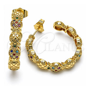 Argolla Mediana 02.210.0782.1.30 Oro Laminado, Diseño de Pina, con Multicolor Micro Pave, Pulido, Tono Dorado
