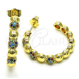 Argolla Mediana 02.210.0783.1.30 Oro Laminado, con Multicolor Micro Pave, Pulido, Tono Dorado