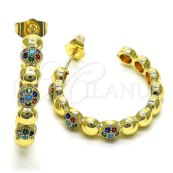 Argolla Mediana 02.210.0783.1.30 Oro Laminado, con Multicolor Micro Pave, Pulido, Tono Dorado