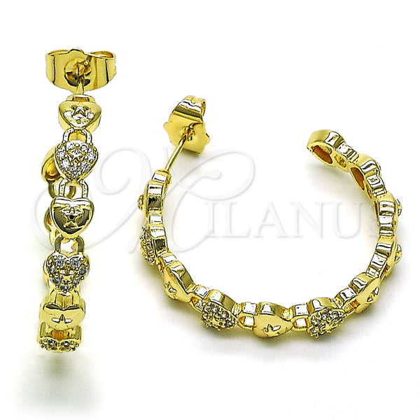 Argolla Mediana 02.210.0784.30 Oro Laminado, Diseño de Candado y Corazón, con Blanca Micro Pave, Pulido, Tono Dorado