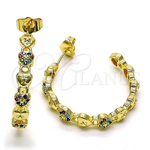 Argolla Mediana 02.210.0784.1.30 Oro Laminado, Diseño de Candado y Corazón, con Multicolor Micro Pave, Pulido, Tono Dorado