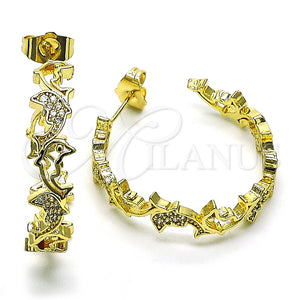 Argolla Mediana 02.210.0785.30 Oro Laminado, Diseño de Delfín, con Blanca Micro Pave, Pulido, Tono Dorado