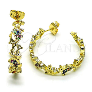 Argolla Mediana 02.210.0785.1.30 Oro Laminado, Diseño de Delfín, con Multicolor Micro Pave, Pulido, Tono Dorado