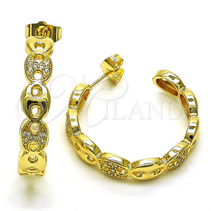 Argolla Mediana 02.210.0786.30 Oro Laminado, Diseño de Puff Mariner, con Blanca Micro Pave, Pulido, Tono Dorado