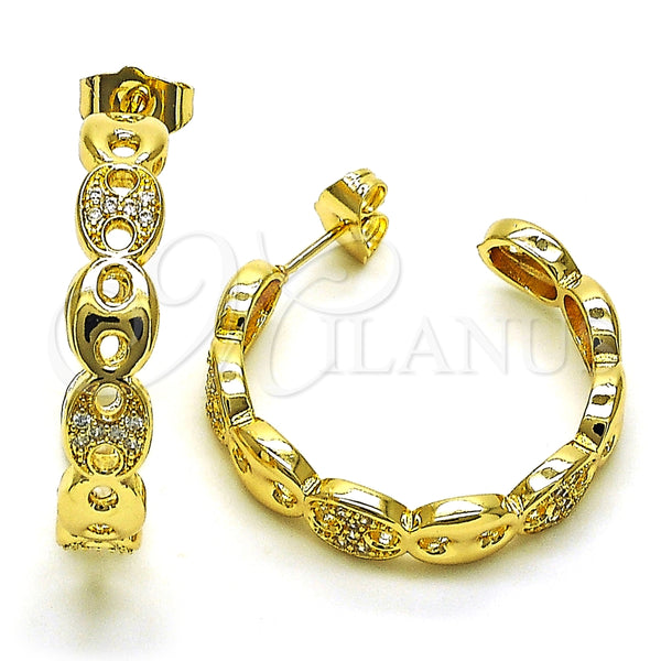 Argolla Mediana 02.210.0786.30 Oro Laminado, Diseño de Puff Mariner, con Blanca Micro Pave, Pulido, Tono Dorado