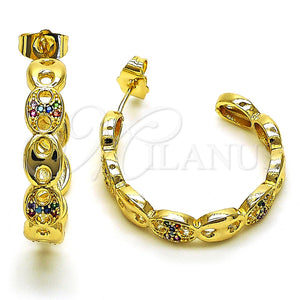 Argolla Mediana 02.210.0786.1.30 Oro Laminado, Diseño de Puff Mariner, con Multicolor Micro Pave, Pulido, Tono Dorado