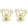 Argolla Huggie 02.210.0787.10 Oro Laminado, Diseño de Osito, Esmaltado Blanco, Tono Dorado