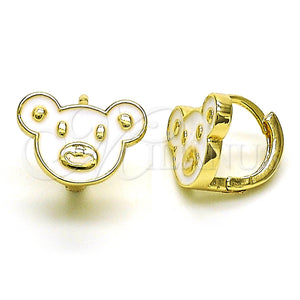 Argolla Huggie 02.210.0787.10 Oro Laminado, Diseño de Osito, Esmaltado Blanco, Tono Dorado