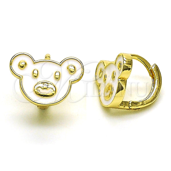 Argolla Huggie 02.210.0787.10 Oro Laminado, Diseño de Osito, Esmaltado Blanco, Tono Dorado