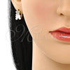 Argolla Huggie 02.210.0788.10 Oro Laminado, Diseño de Osito, con Blanca Micro Pave and Blanca Zirconia Cubica, Esmaltado Rosado, Tono Dorado