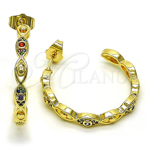 Argolla Mediana 02.210.0780.1.30 Oro Laminado, Diseño de Ojo Griego, con Multicolor Micro Pave, Pulido, Tono Dorado
