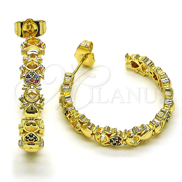 Argolla Mediana 02.210.0790.1.30 Oro Laminado, Diseño de Niñita Pequeña, con Multicolor Micro Pave, Pulido, Tono Dorado