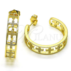 Argolla Mediana 02.210.0791.30 Oro Laminado, Diseño de Cruz, con Blanca Micro Pave, Pulido, Tono Dorado
