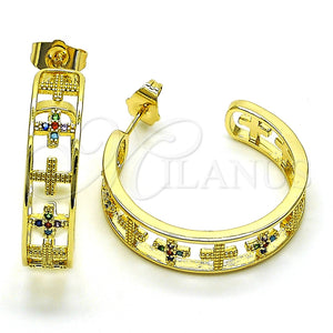 Argolla Mediana 02.210.0791.1.30 Oro Laminado, Diseño de Cruz, con Multicolor Micro Pave, Pulido, Tono Dorado