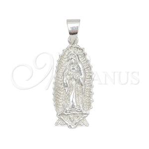 Dije Religioso 05.392.0068 Plata Rodinada, Diseño de Guadalupe, Pulido, Tono Plateado