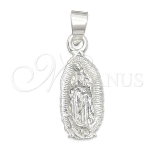Dije Religioso 05.392.0069 Plata Rodinada, Diseño de Guadalupe, Pulido, Tono Plateado