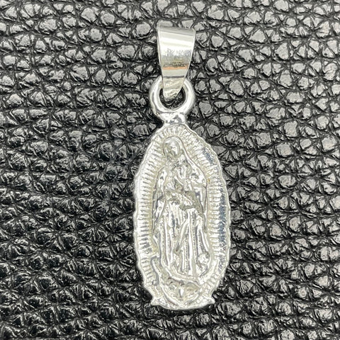 Dije Religioso 05.392.0069 Plata Rodinada, Diseño de Guadalupe, Pulido, Tono Plateado