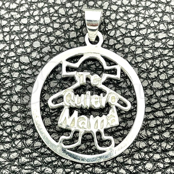 Dije Elegante 05.392.0074 Plata Rodinada, Diseño de Niñita Pequeña y Mama, Pulido, Tono Plateado