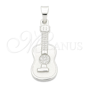 Dije Elegante 05.392.0077 Plata Rodinada, Diseño de Guitarra, Pulido, Tono Plateado