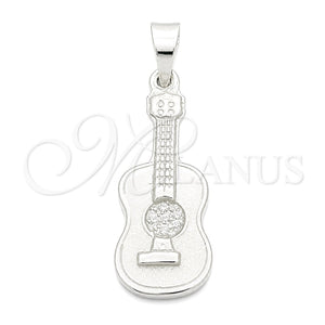 Dije Elegante 05.392.0077 Plata Rodinada, Diseño de Guitarra, Pulido, Tono Plateado