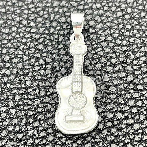 Dije Elegante 05.392.0077 Plata Rodinada, Diseño de Guitarra, Pulido, Tono Plateado