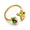 Anillo Multi Piedra 01.213.0035 Oro Laminado, Diseño de Arco, con Verde Zirconia Cubica, Pulido, Tono Dorado (One size fits all)