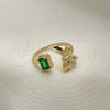 Anillo Multi Piedra 01.213.0035 Oro Laminado, Diseño de Arco, con Verde Zirconia Cubica, Pulido, Tono Dorado (One size fits all)