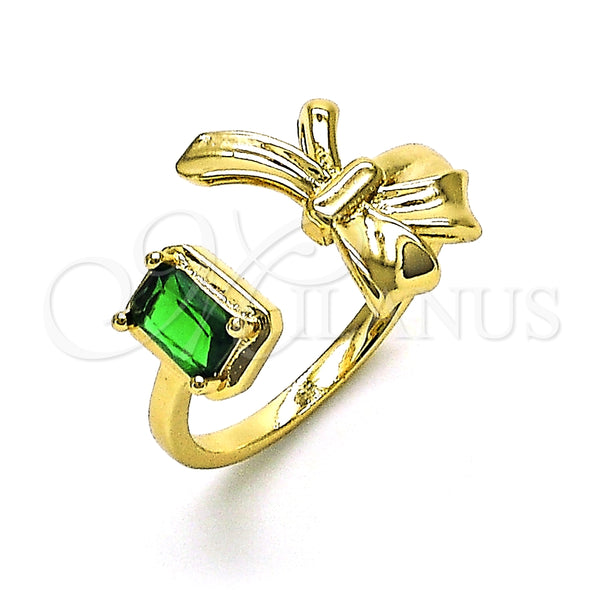 Anillo Multi Piedra 01.213.0035 Oro Laminado, Diseño de Arco, con Verde Zirconia Cubica, Pulido, Tono Dorado (One size fits all)