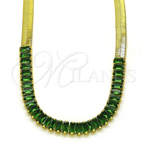 Gargantilla Elegante 04.341.0097.8.13 Oro Laminado, Diseño de Baguette, con Verde Zirconia Cubica, Pulido, Tono Dorado (05 MM Thickness, 13 Inches Length)