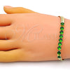 Pulsera Elegante 03.341.0187.07 Oro Laminado, Diseño de Baguette, con Verde Zirconia Cubica, Pulido, Tono Dorado (05 MM Thickness, 7 Inches Length)